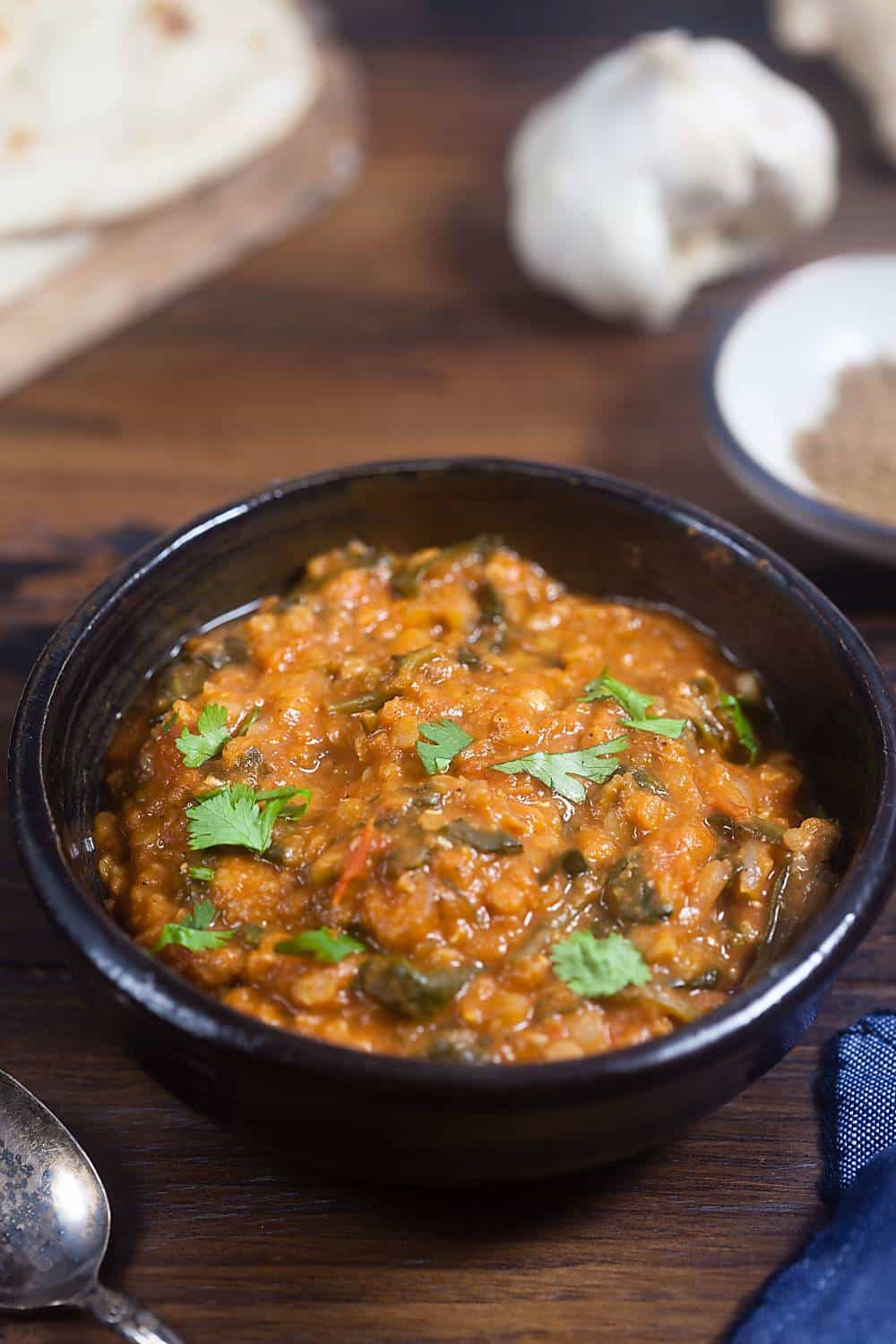Curried Red Lentil and Spinach Stew 