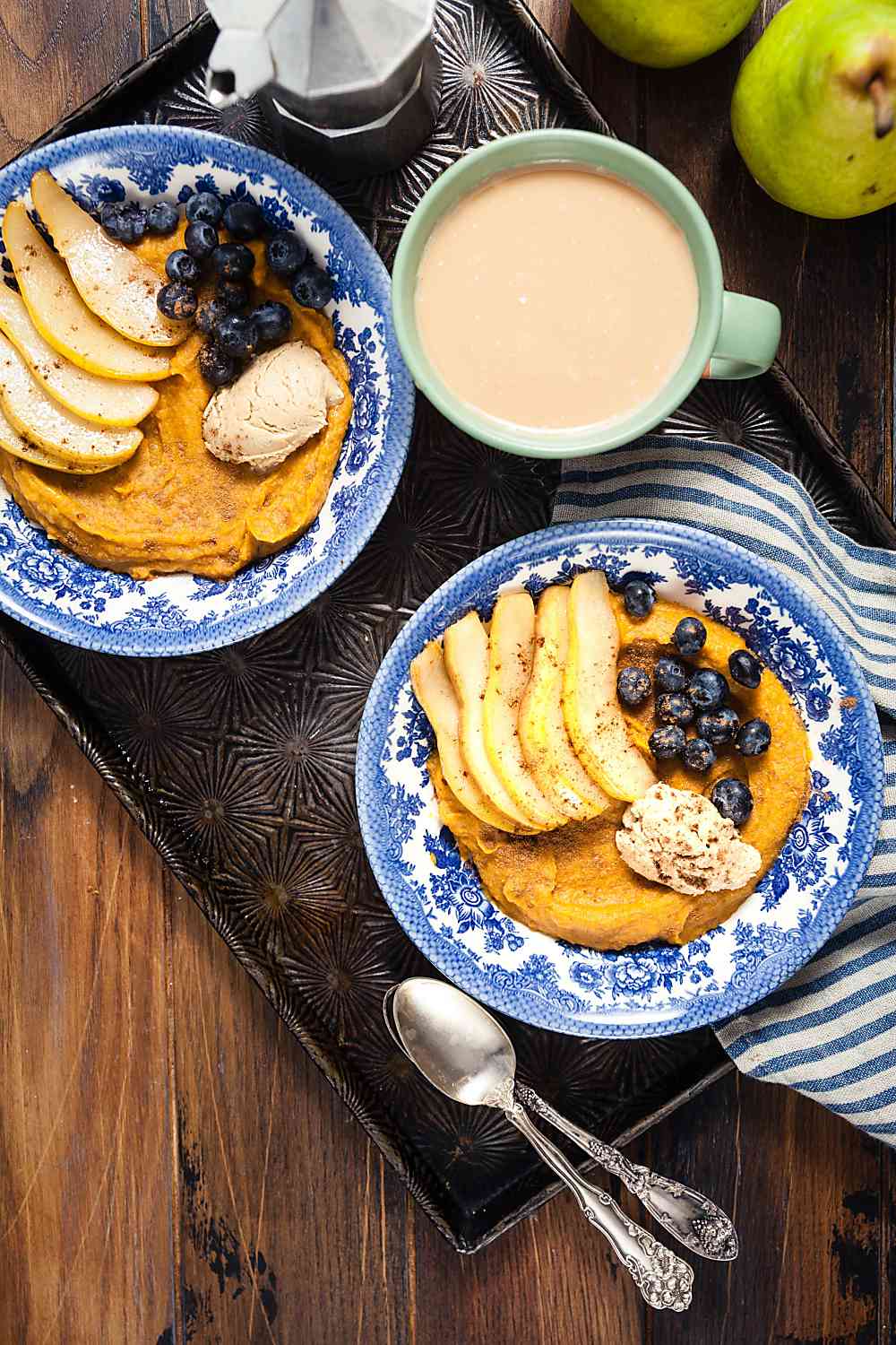 Sweet Potato Breakfast Bowls with Brown Sugar Pears - 10 minute recipe