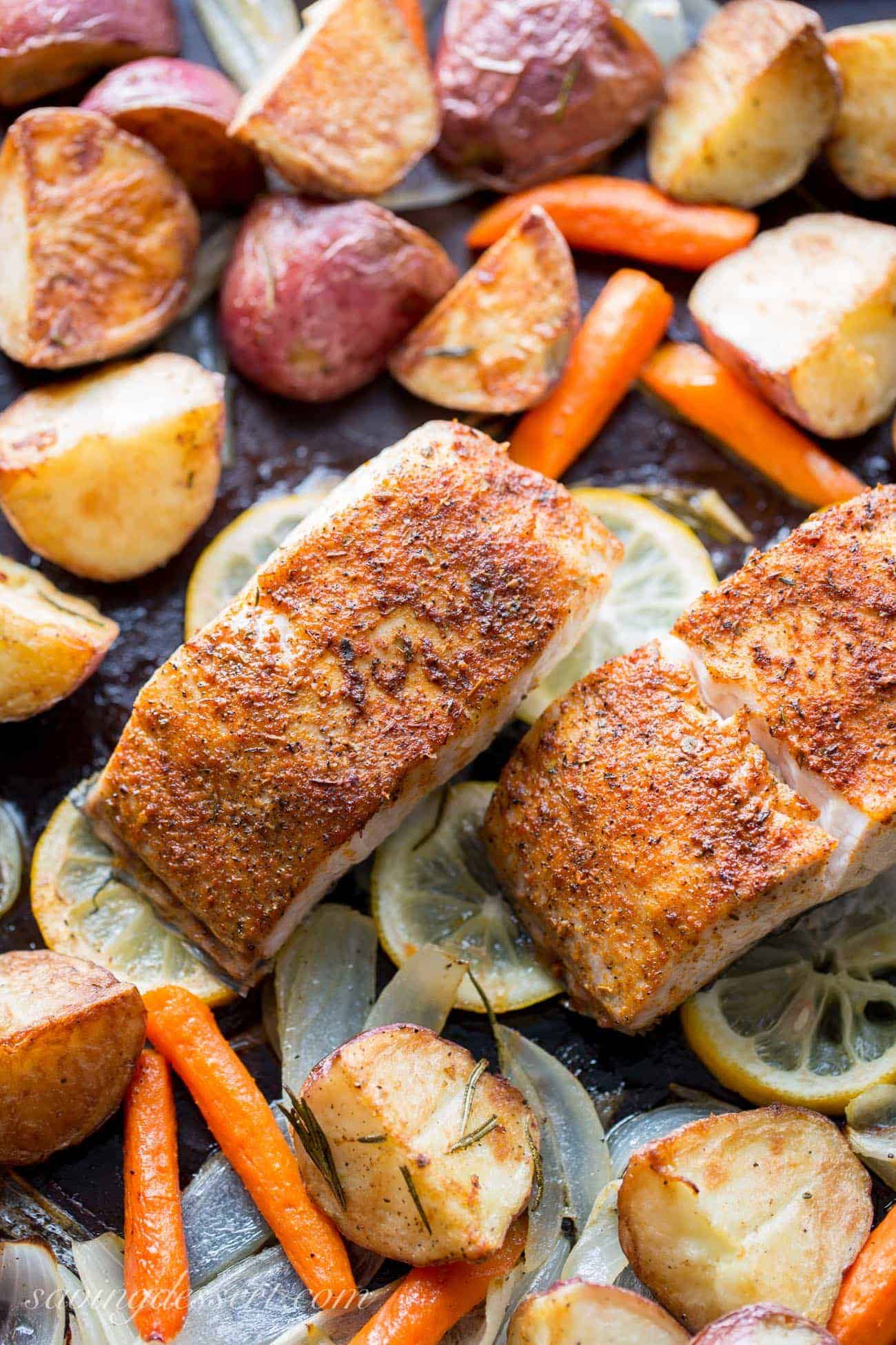 Baked fish and vegetables. 