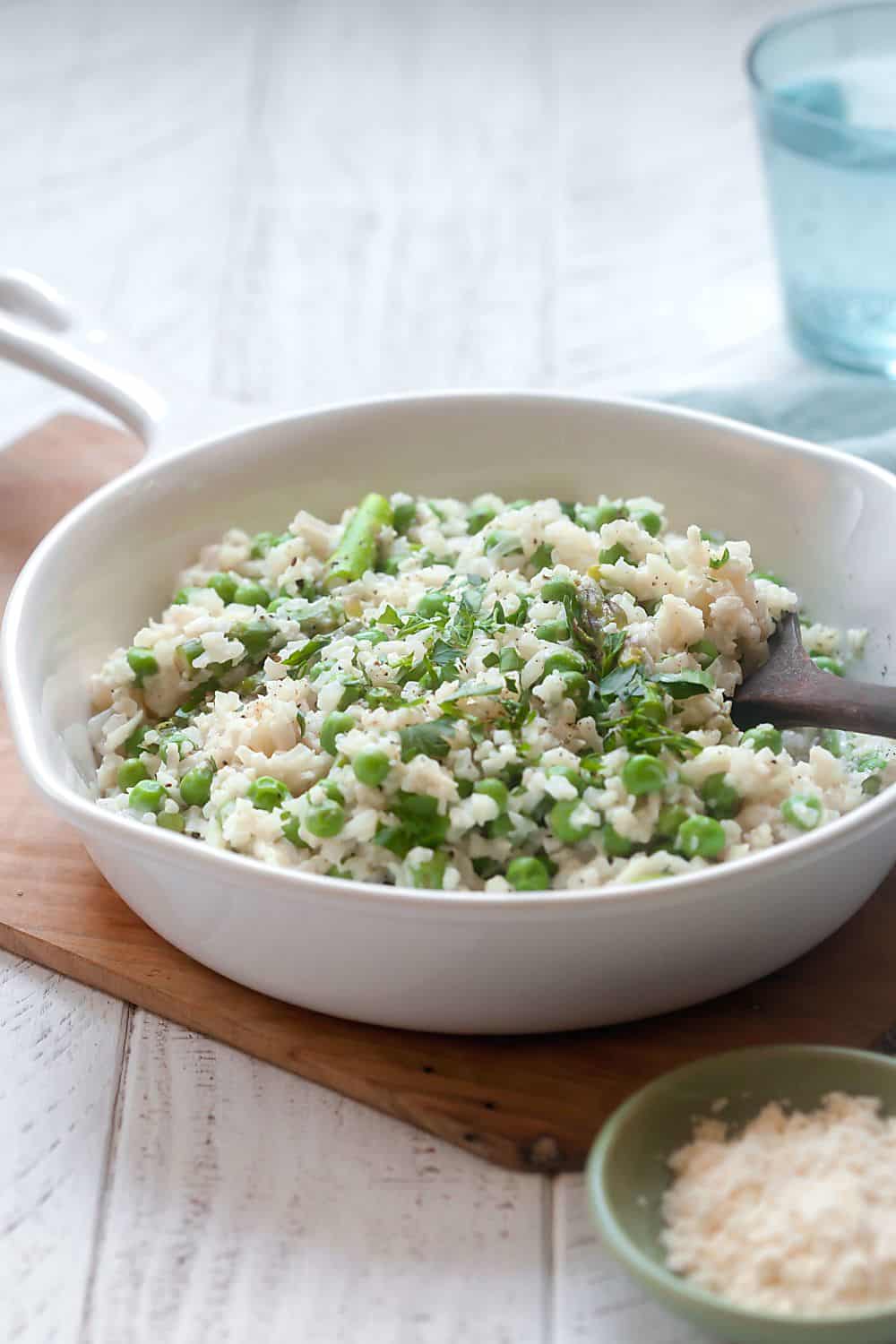 Cauliflower Rice "Risotto" with Peas and Asparagus