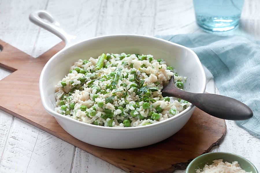 Cauliflower Rice "Risotto" with Peas and Asparagus (Lactose Free)