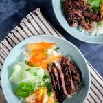 Korean Barbecue Beef Bowls with Stirped Towel