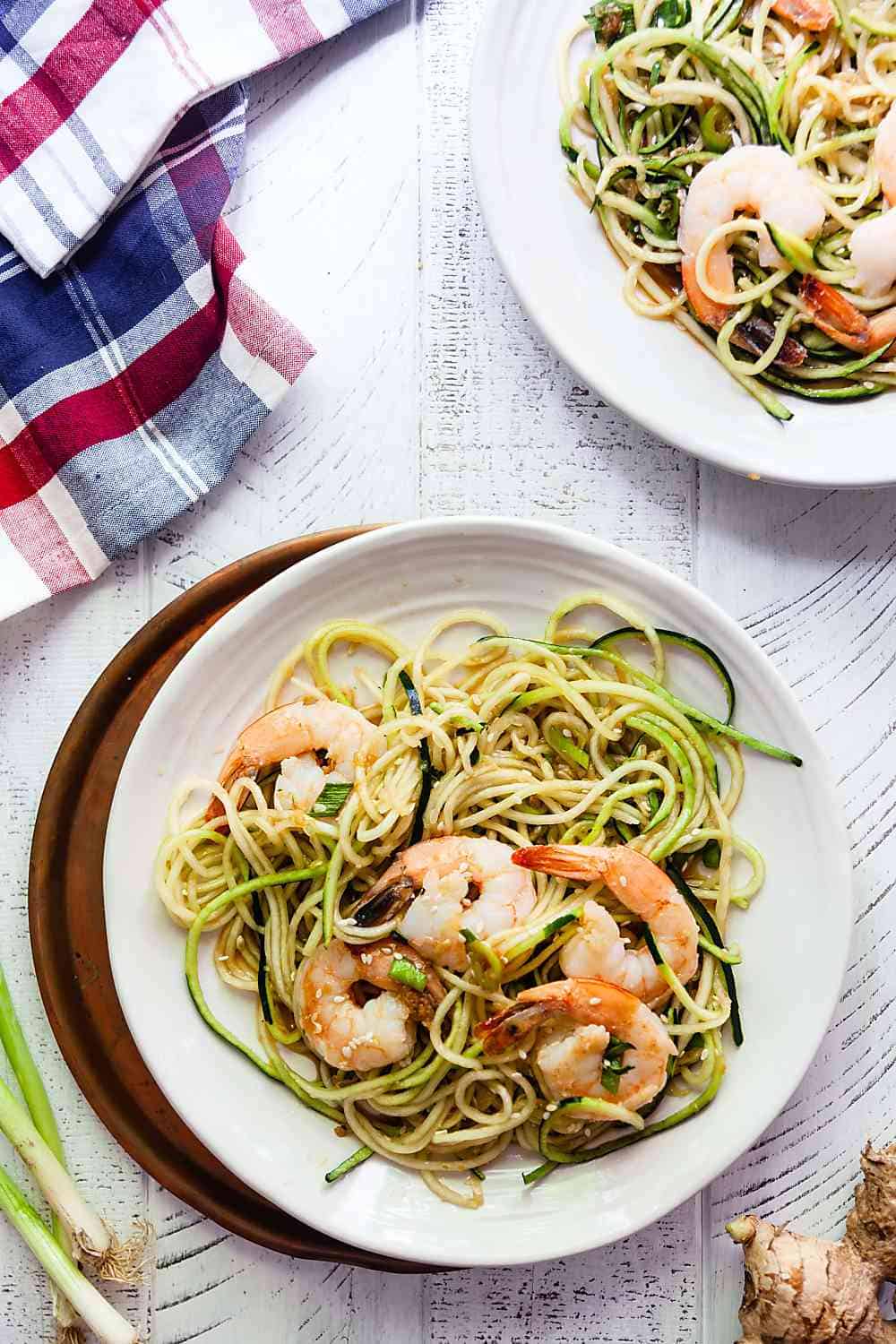 Ginger Sesame Zucchini Noodles with Shrimp