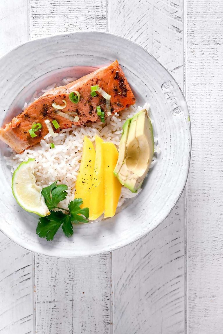 Jerk Salmon Avocado Rice Bowl | Healthy Delicious