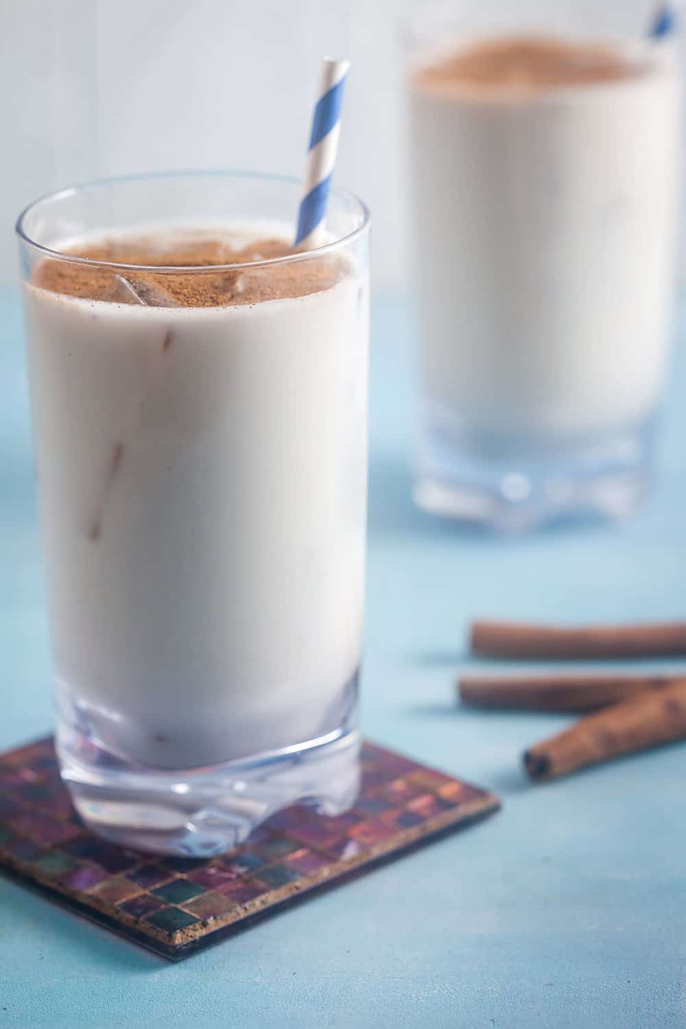 coconut milk horchata topped with cinnamon