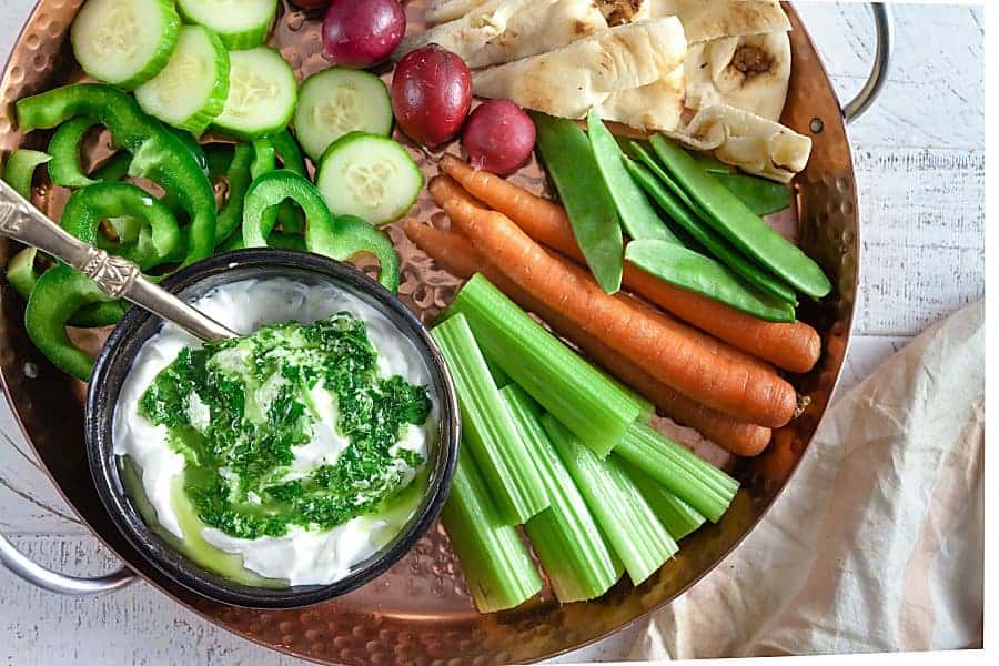veggie tray with herby Greek yogurt dip