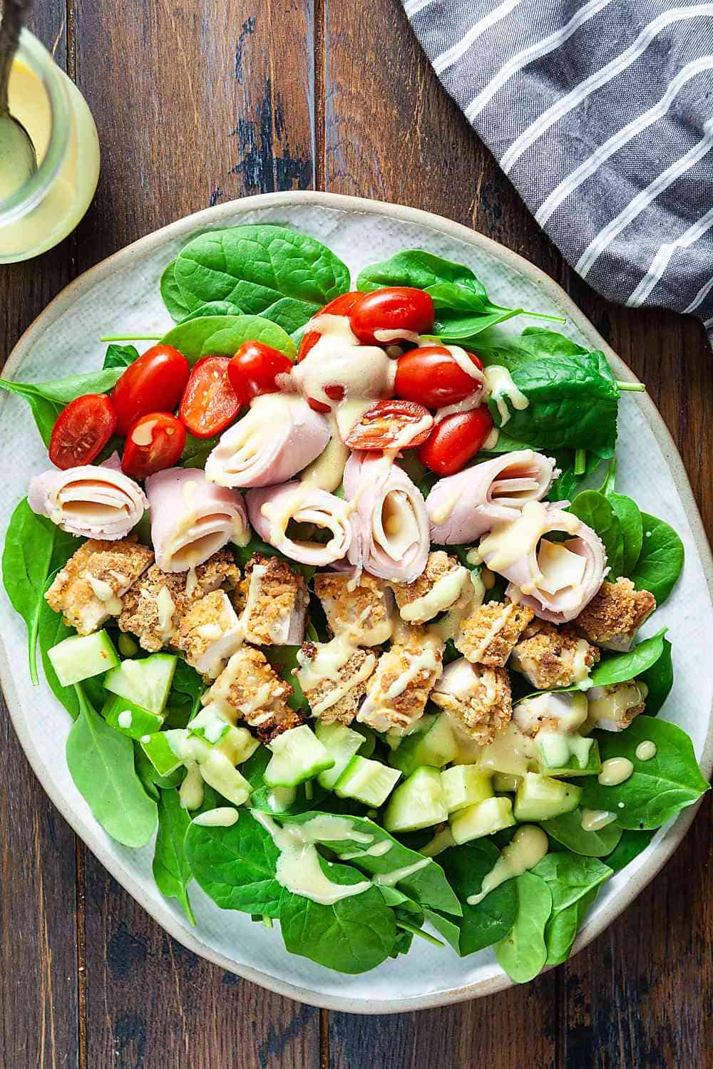 Air Fried Chicken Cordon Bleu Salad on a platter