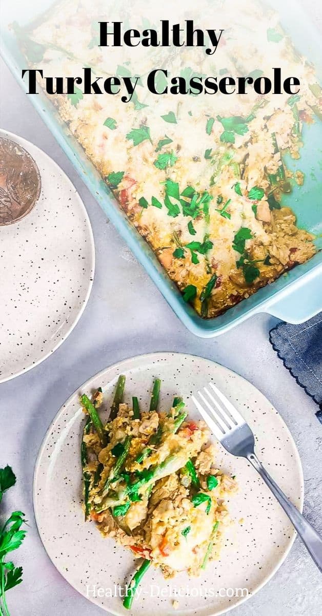 Low carb turkey casserole, made with cauliflower rice, green beans, and cheddar cheese can be on the table in under 45 minutes. It's the PERFECT way to use up your leftover turkey from Thanksgiving, but you can easily make it any time of year.  via @HealthyDelish
