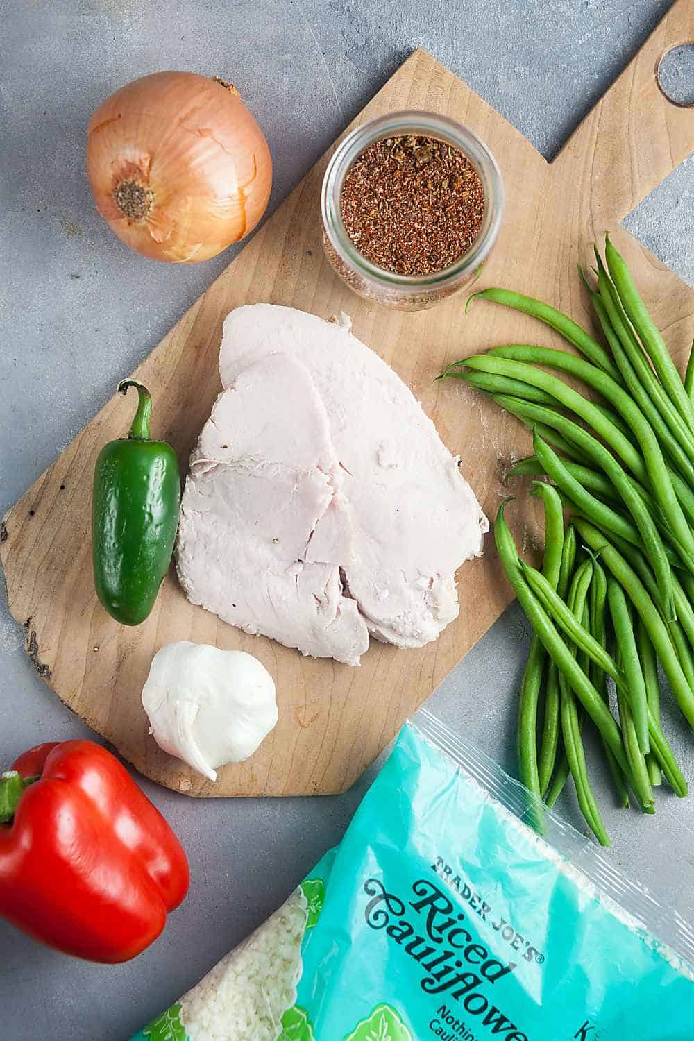 ingredients to make leftover turkey casserole with cajun seasoning.