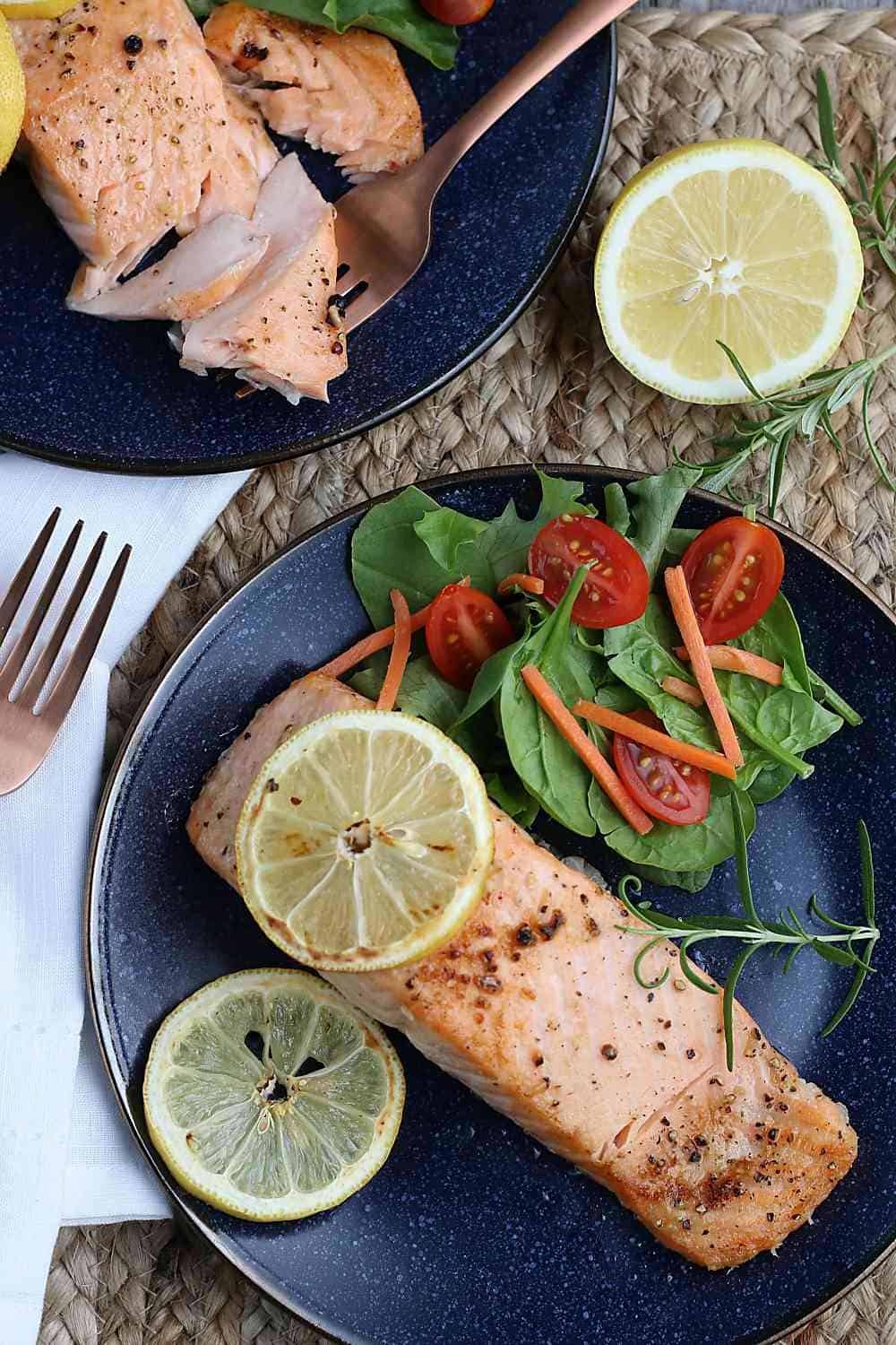 A top down view of the finished healthy salmon recipe that the whole family will enjoy. 