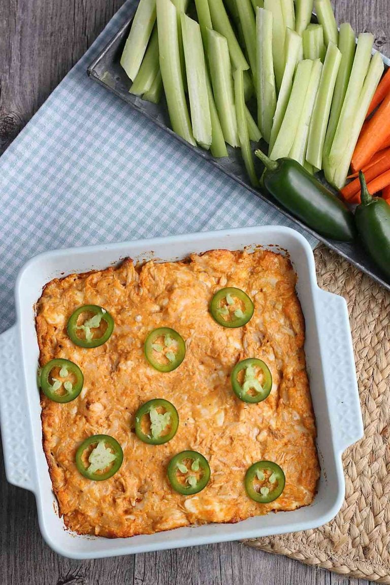 Easy Keto Buffalo chicken dip, made without mayo or dressing
