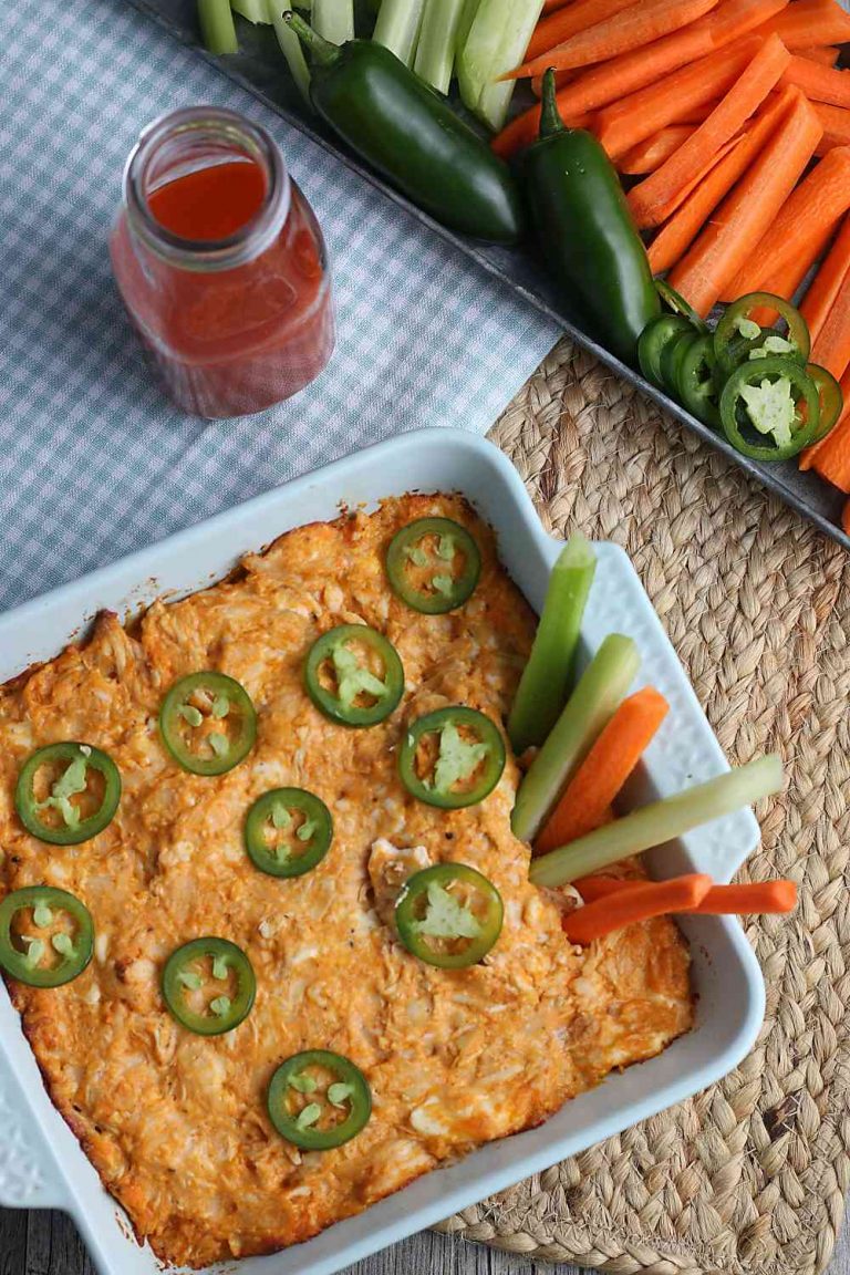 keto Buffalo chicken dip with carrot sticks and celery