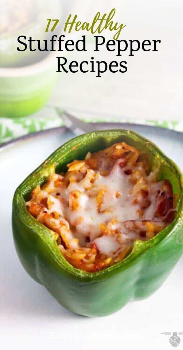 17 healthy stuffed peppers recipes, from classic Italian stuffed peppers to enchilada stuffed peppers to low carb stuffed pepper soup made with cauliflower rice via @HealthyDelish