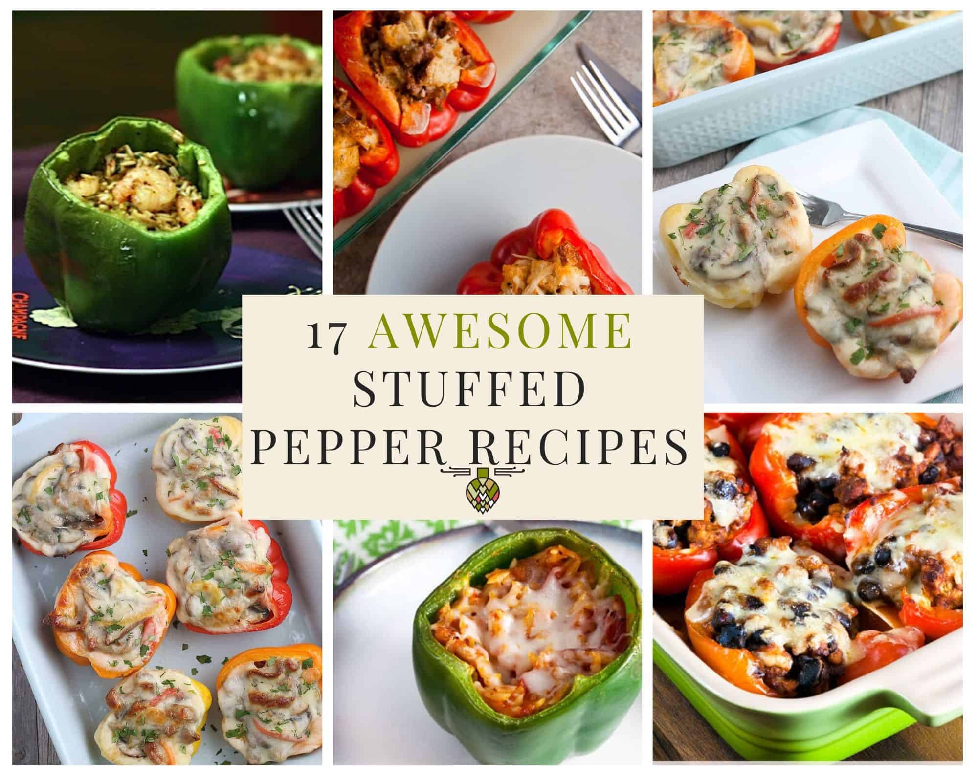 collage of 6 healthy stuffed peppers recipes