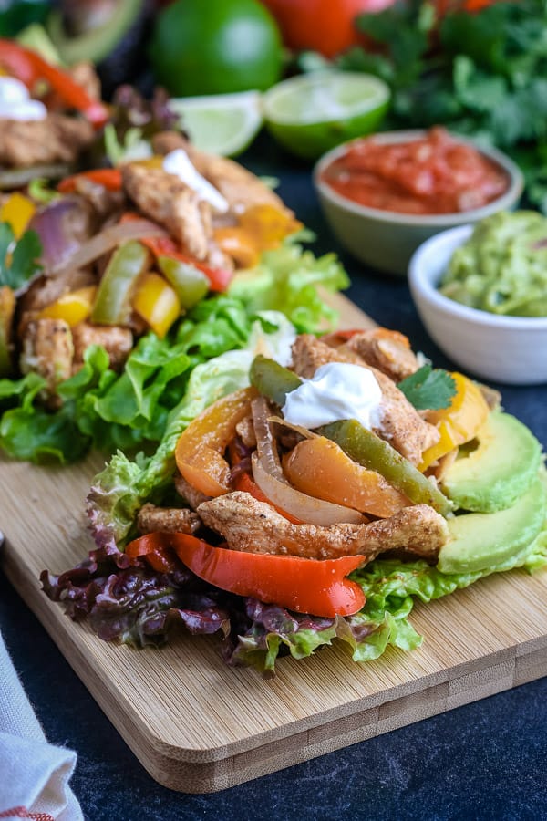 low carb chicken fajitas wrapped in lettuce