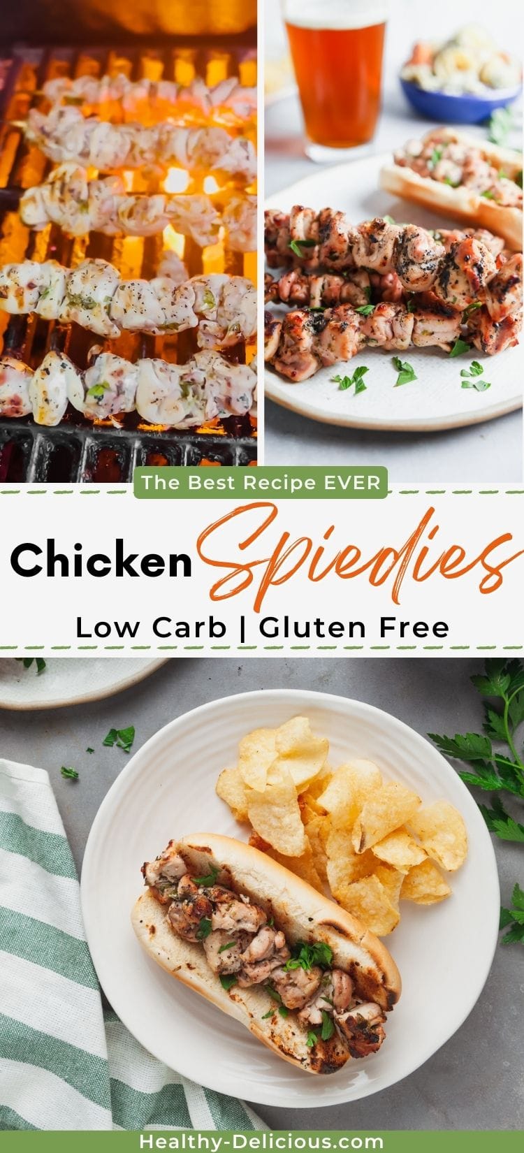 New York style chicken spiedies with homemade marinade full of garlic and lemon, just like at the state fair. Instructions for making these delicious skewers on the grill or inside on the stovetop! via @HealthyDelish