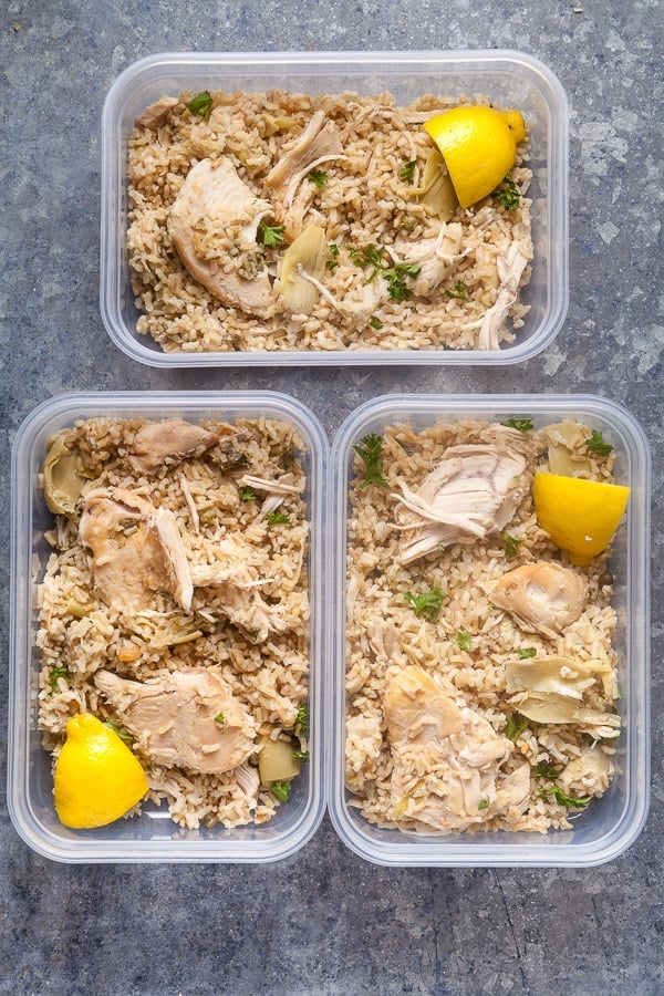 slow cooker lemon chicken in meal prep containers