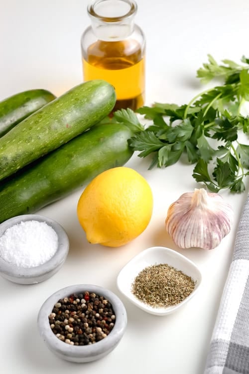 ingredients for lemon-garlic grilled zucchini