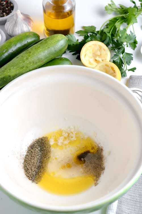 Mixing up the marinade for grilled zucchini