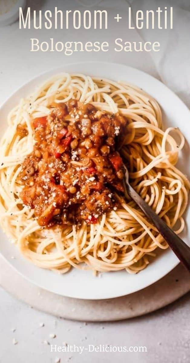 This easy mushroom and lentil bolognese recipe is a vegetarian sauce with tons of flavor that you can eat of your favorite pasta, like spaghetti. Or go healthy and serve it over zucchini noodles or spaghetti squash! Includes stovetop, crockpot, and instant pot options.  instant pot.  via @HealthyDelish