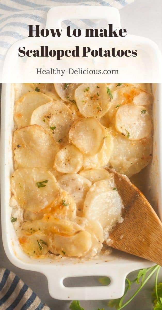 This cheesy scalloped potatoes recipe is so easy to make at home. It's become one of my go-to wide dishes recently. Make it once, and you'll never reach for a box of potatoes au gratin again. via @HealthyDelish