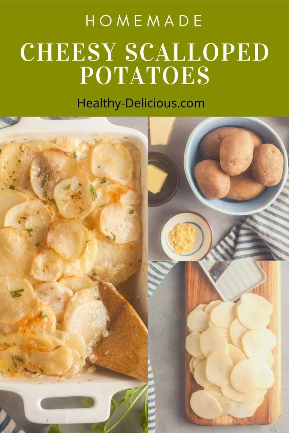 This cheesy scalloped potatoes recipe is so easy to make at home. It's become one of my go-to wide dishes recently. Make it once, and you'll never reach for a box of potatoes au gratin again. via @HealthyDelish