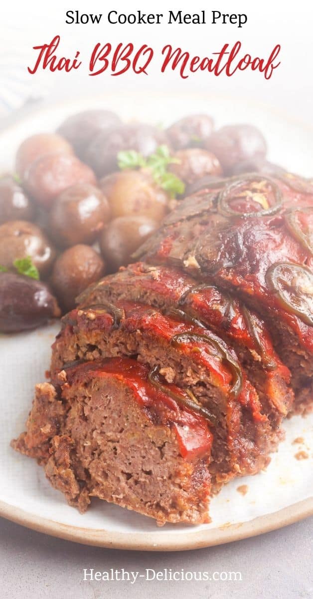 This slow cooker meatloaf and potatoes recipe is glazed with a delicious Thai-inspired barbecue sauce that's perfectly tangy and just a little bit spicy. Just one bite will leave you craving more. The leftovers are even better the next day, so this recipe is perfect for meal prep! via @HealthyDelish