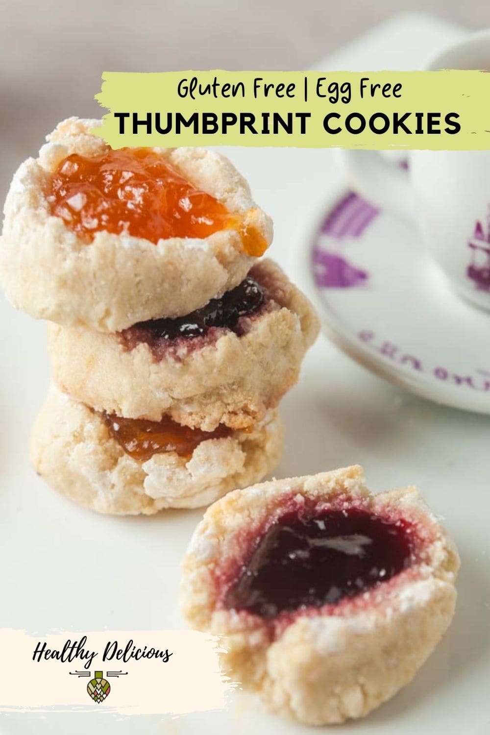 Almond thumbprint cookies a such a treat! These delightfully chewy cookies are naturally gluten-free and dairy-free and the small-batch recipe makes just 6 cookies -- perfect for a mid-afternoon snack. via @HealthyDelish
