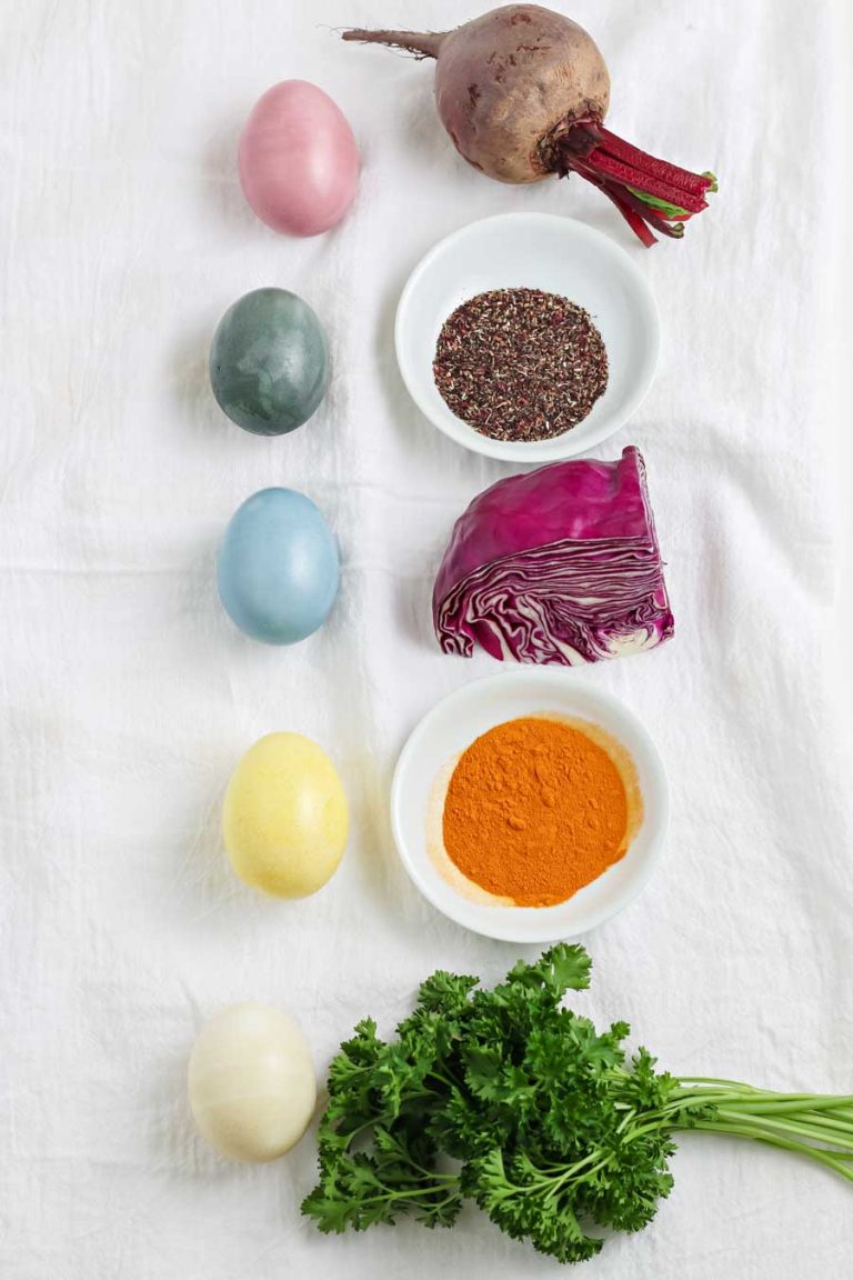 A depiction of what natural Easter eggs dyes look like on the eggs