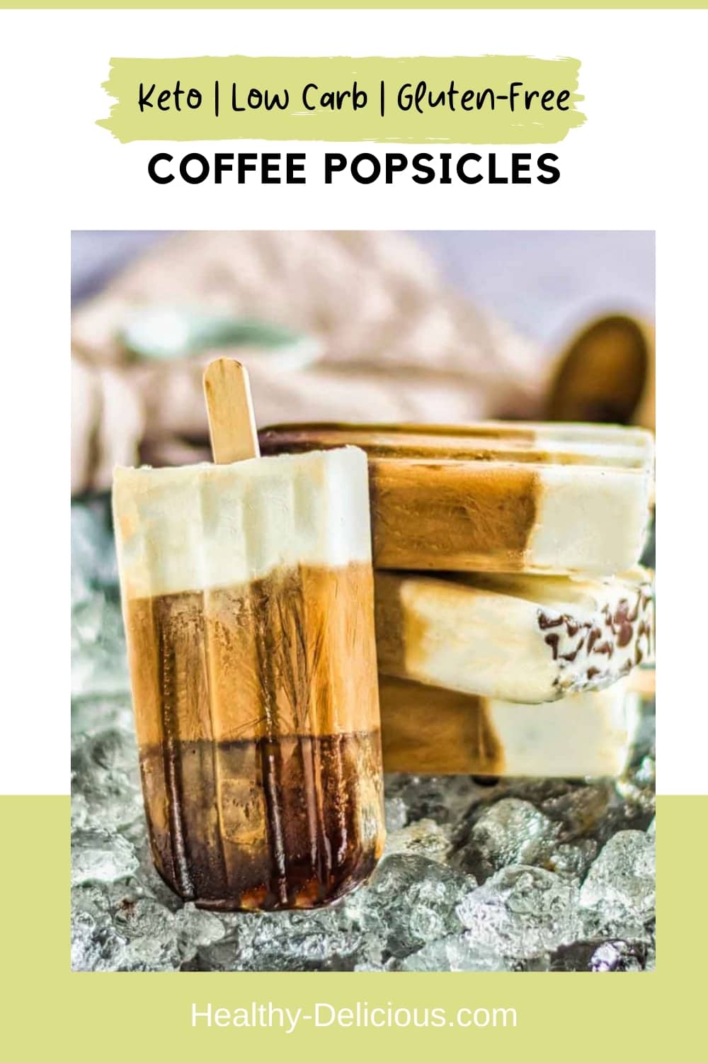 Triple-layer keto coffee popsicles are a cool and creamy summer treat that are perfect for a hot day! You'll love this quick, sugar-free pick-me-up. via @HealthyDelish