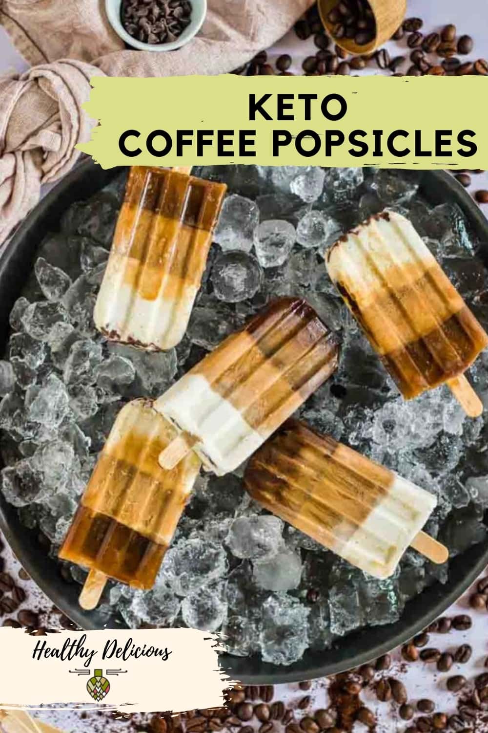 Triple-layer keto coffee popsicles are a cool and creamy summer treat that are perfect for a hot day! You'll love this quick, sugar-free pick-me-up. via @HealthyDelish