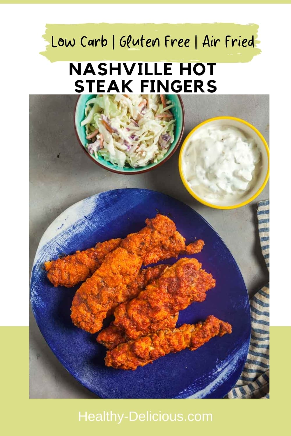 You've probably heard of chicken fingers, but have you ever heard of steak fingers? In my take on this popular Idaho recipe, tender pieces of steak are coated in spicy gluten-free breading and fried until they're perfectly crisp. Brush on some more Nashville hot sauce, then dip them in creamy dill pickle dip to tone down the heat. Low carb and gluten-free! via @HealthyDelish