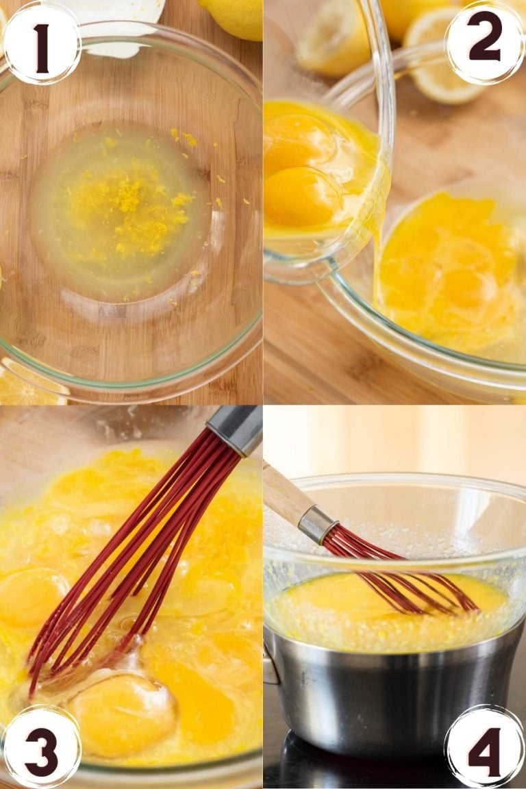 Step by step collage of how to make lemon curd.