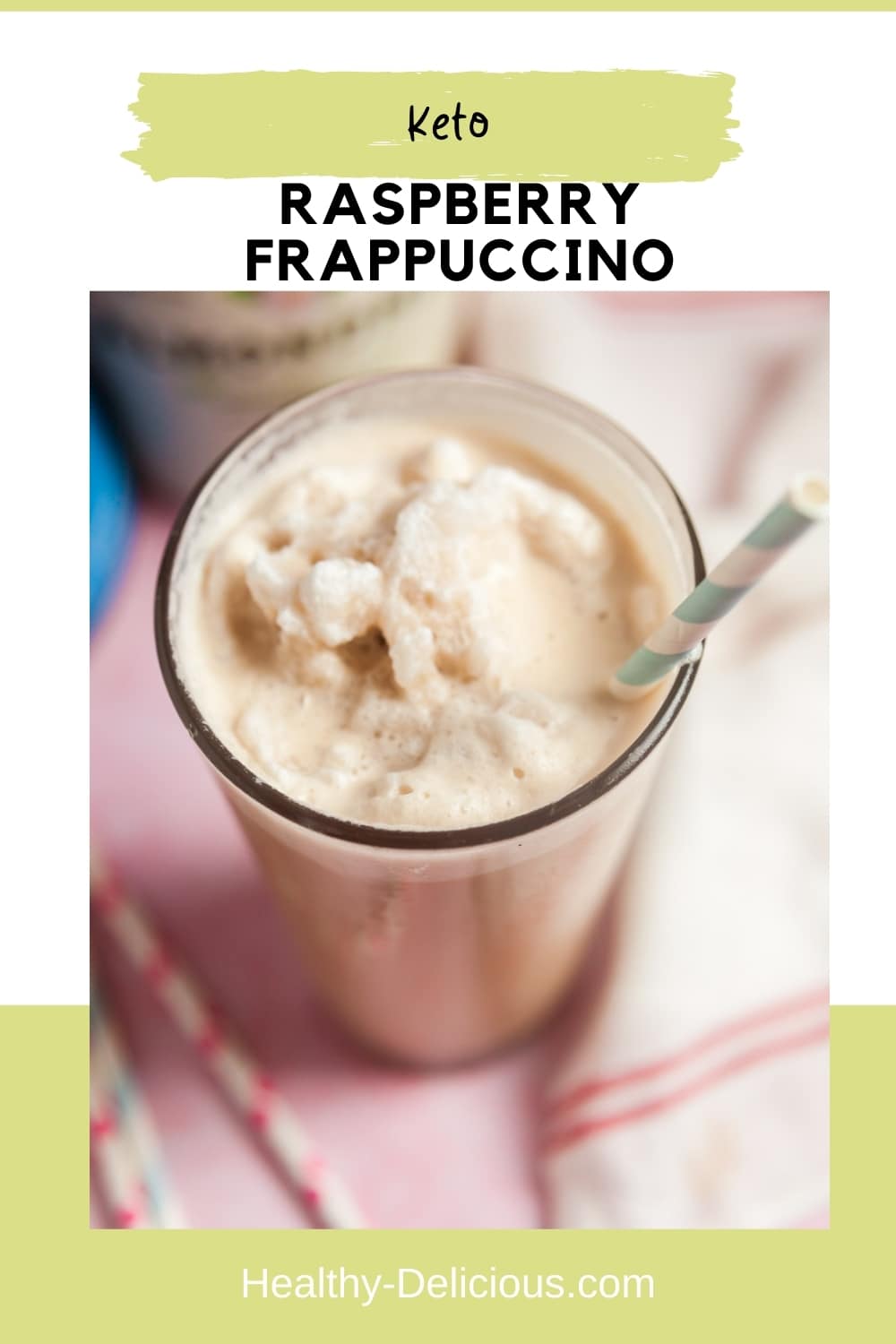 Frozen coffee is so easy to make at home and this keto version only has 2 net carbs! You'll love this raspberry frappucino copycat recipe when you need a cold treat this summer! via @HealthyDelish