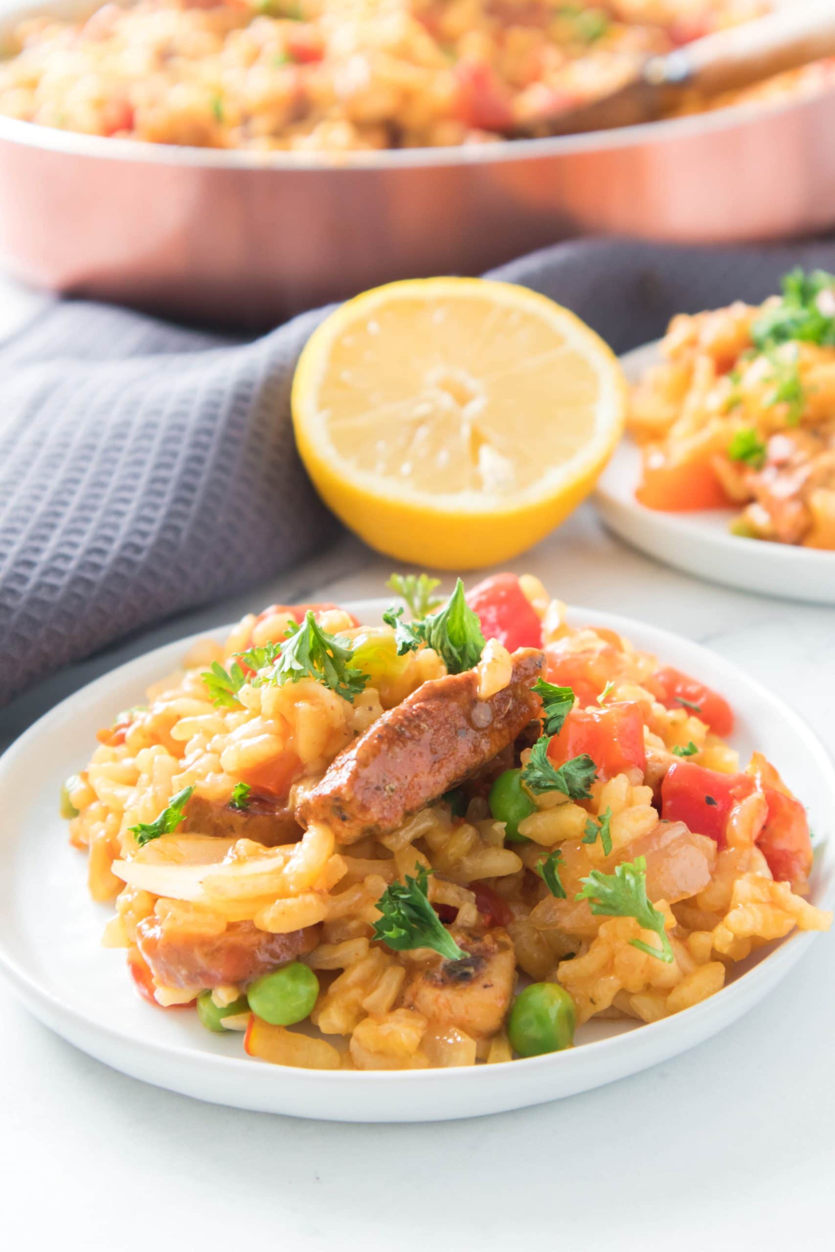 plate of chicken paella