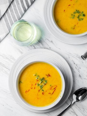Curried butternut squash soup with shrimp
