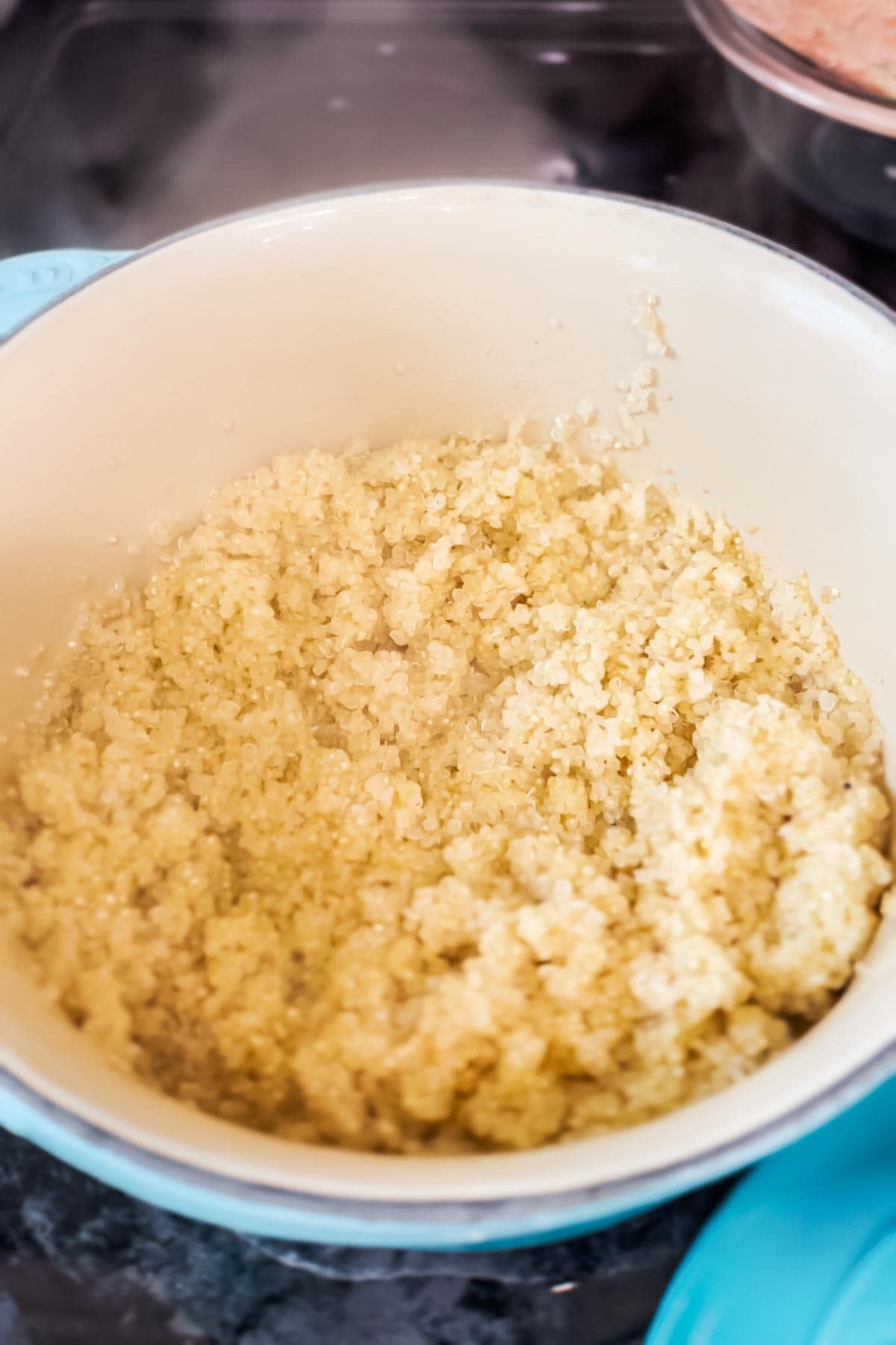 Fluffy quinoa after it's sat covered for 5 minutes -- ready to serve! 