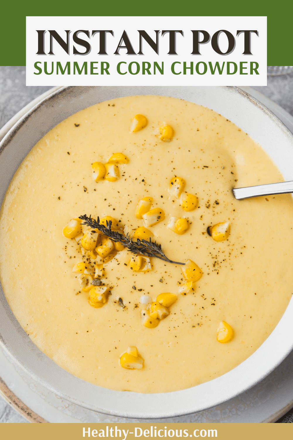 This silky smooth potato and corn chowder highlights the flavor of sweet summer corn. Make it in your Instant Pot in under 40 minutes, or cook it in your crockpot/ slow cooker. This easy recipe is vegetarian and gluten-free. via @HealthyDelish