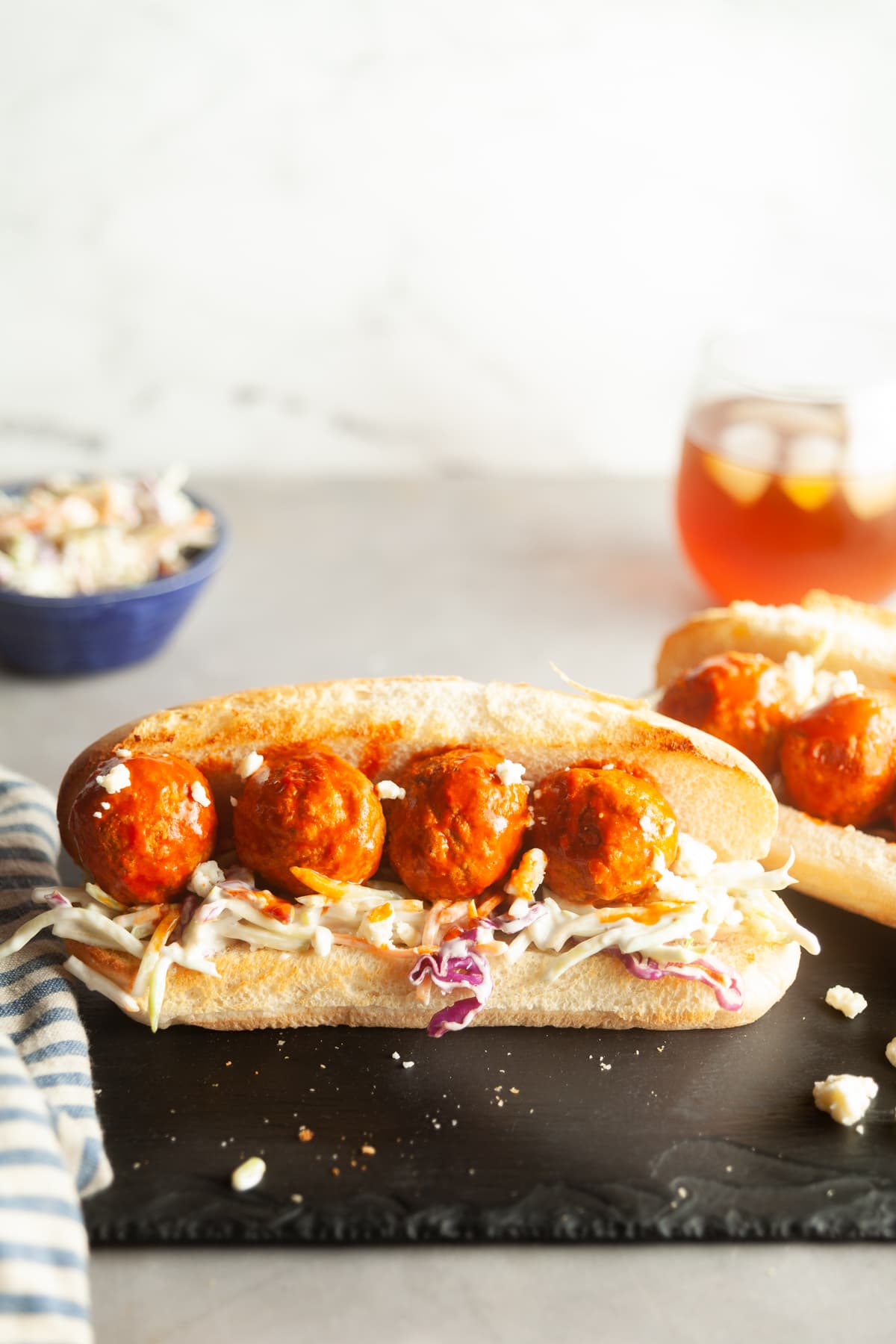 Buffalo chicken meatball subs.