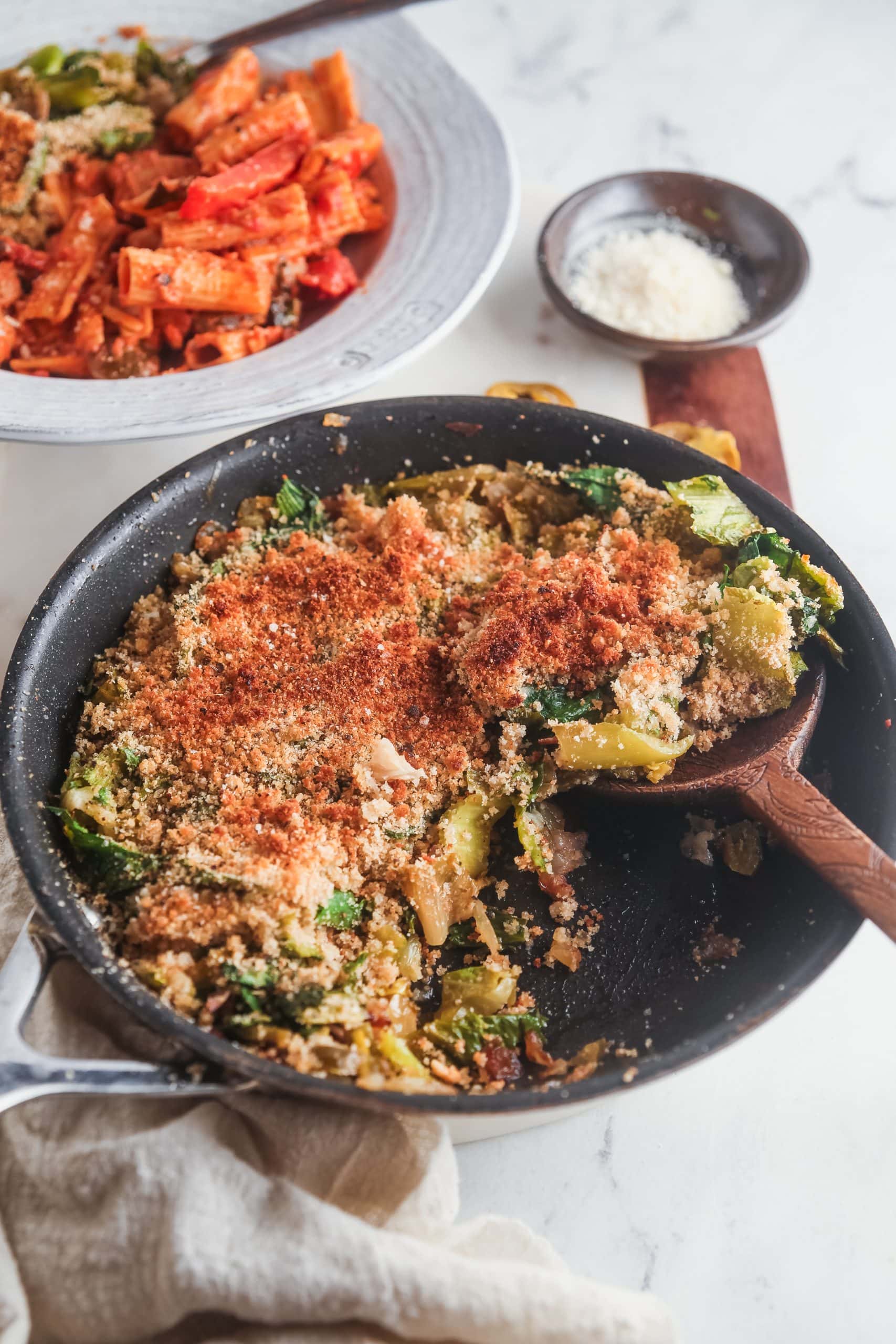 Serving Utica greens from the pan. 