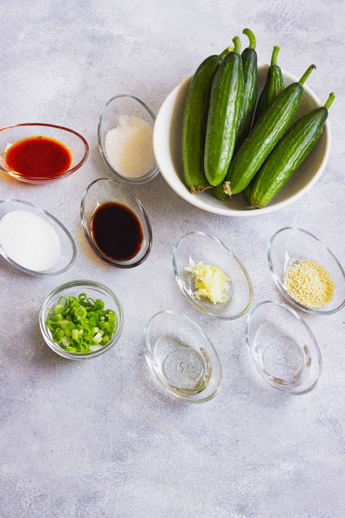 Ingredients for spicy cucumber salad. 