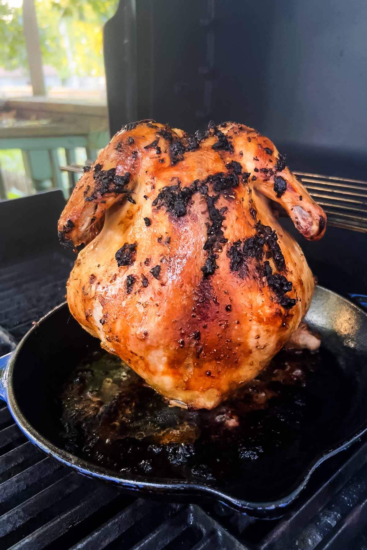 Wine can chicken on the grill. 
