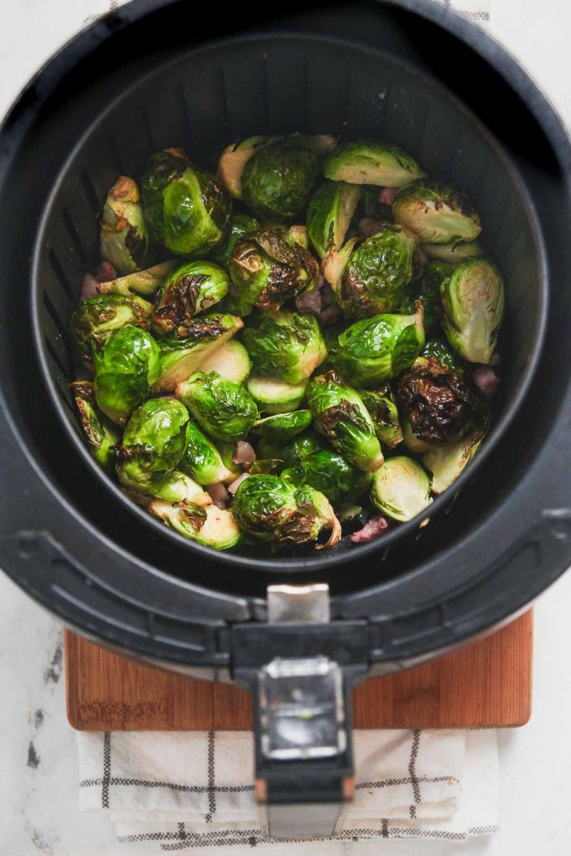 Air fryer Brussels Sprouts after cooking.