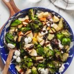 Charred Brussels sporuts salad with balsamic drizzle.