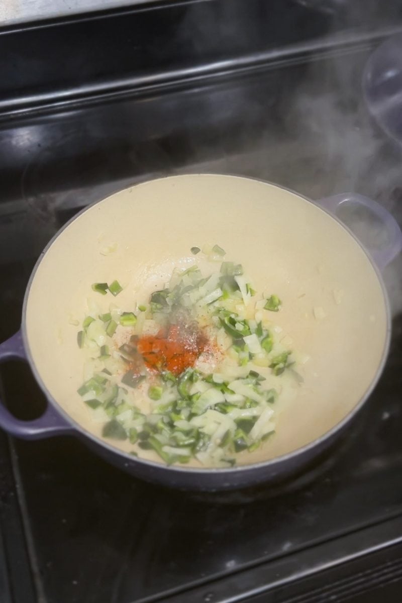 Sauteeing the vegetables. 