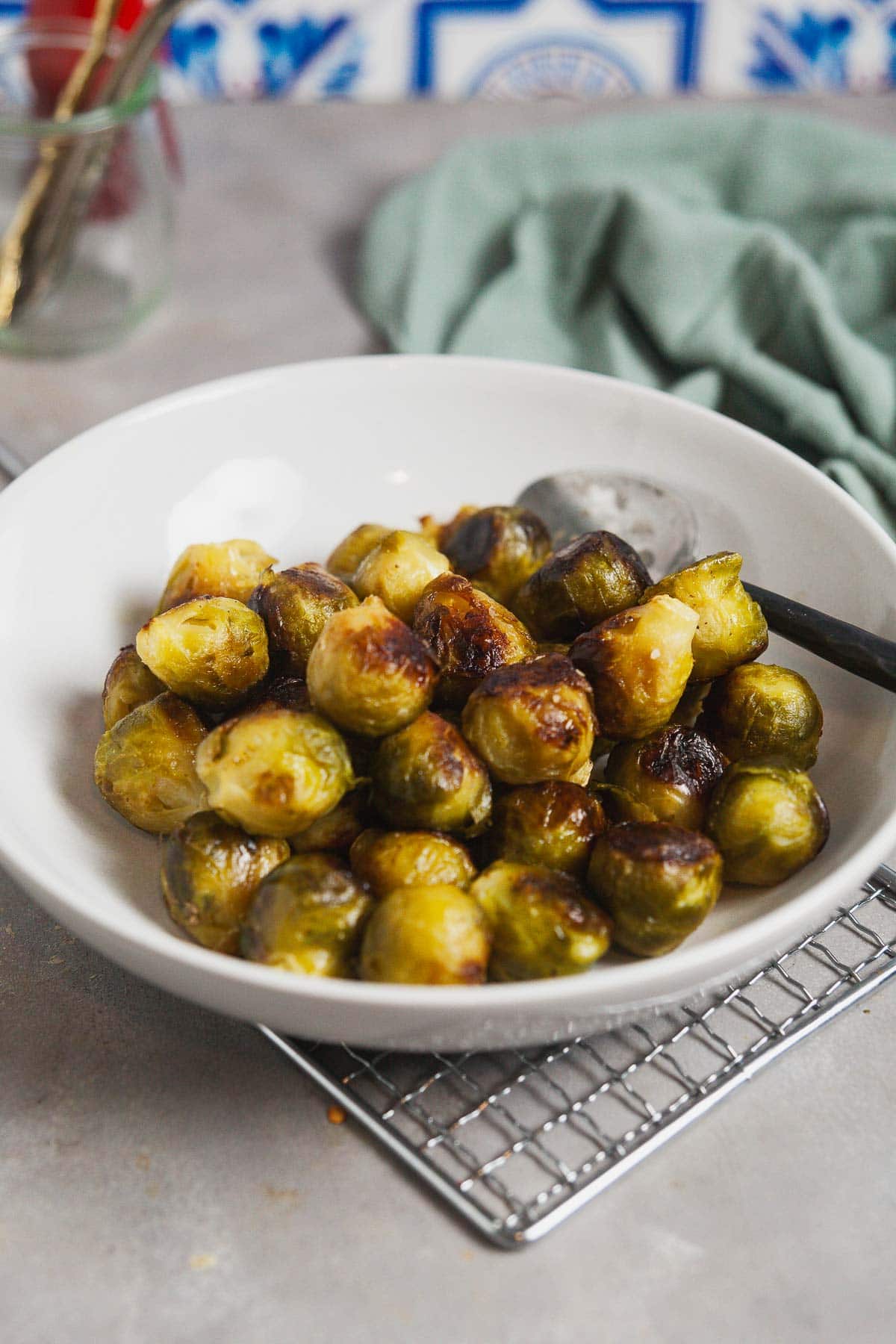 A bowl of roasted brussel sprouts. 