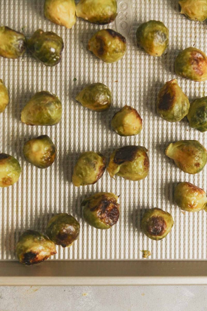 roast brussels sprouts on a baking sheet. 