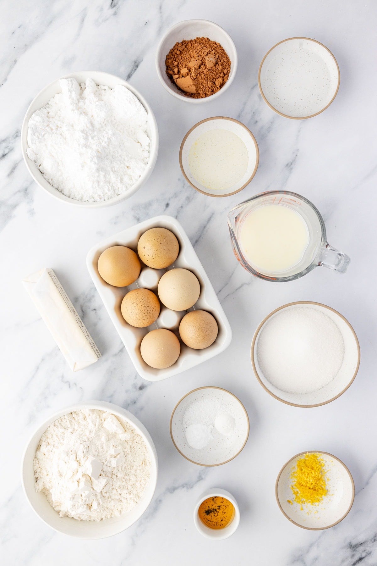 Ingredients for making black and white cookies.